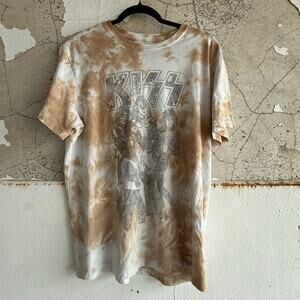 KISS Tie Dye Band Tee Graphic T-Shirt Vintage Wash Brown White Size L